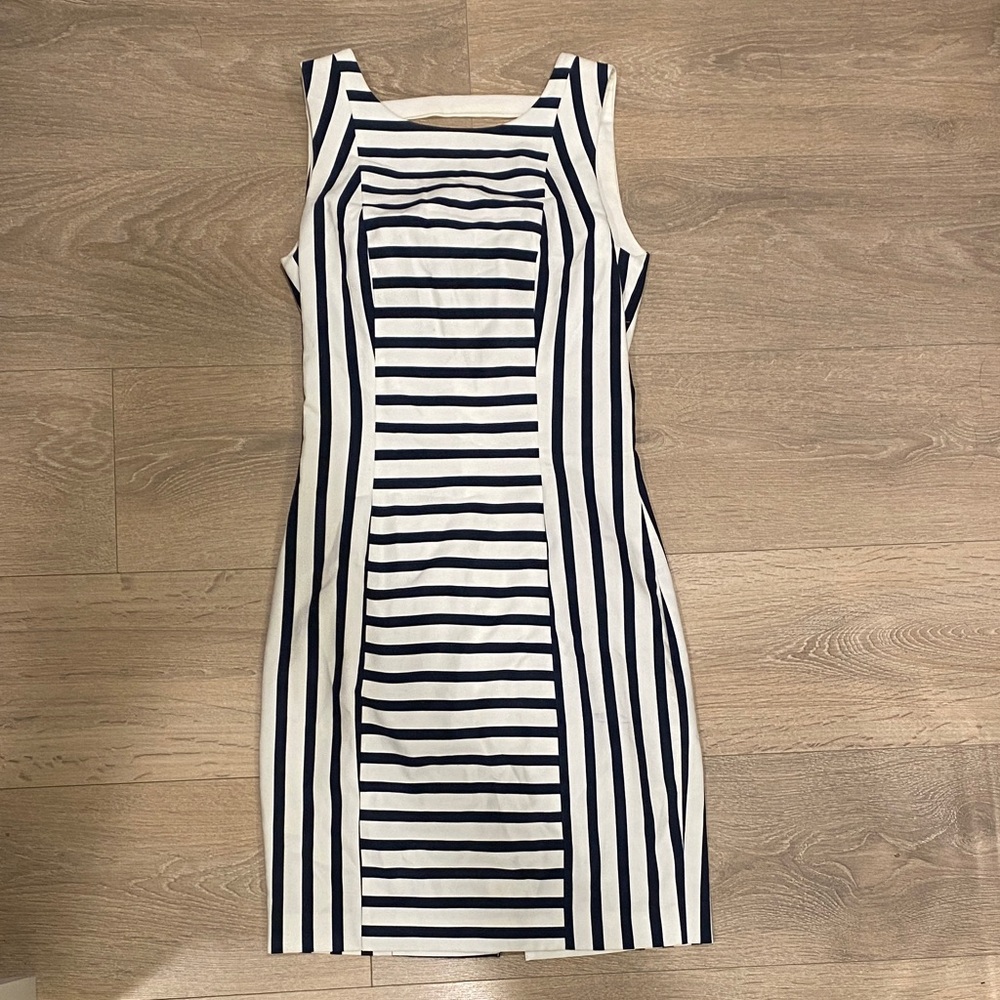 H&M Navy and White Striped Sleeveless Sheath Mini Dress
